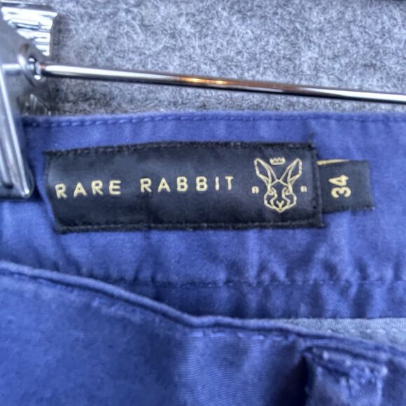 Rare Rabbit Gentleman Pants Mens 34 Blue Skinny Chino Golf Business Career - Picture 2 of 10